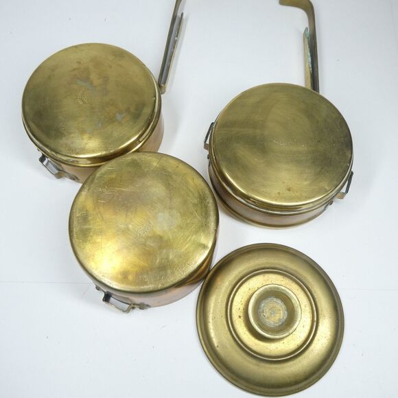 Tiffin Box Indian Brass Vintage Food Carrier 3 Compartment Stacking w/Handle - Picture 12 of 12